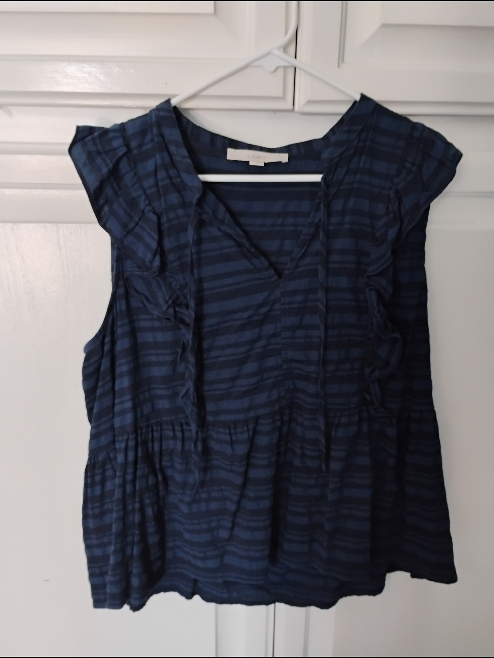 LOFT Navy Striped Ruffle Sleeve Camisole